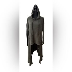 Rosegal Hooded Ribbed Knit Long Asymmetrical Sweater in Olive Green